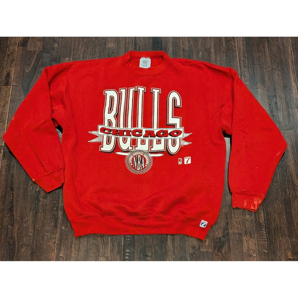 Vintage 90s Logo‎ 7 Chicago Bulls Crewneck Mens XL Red NBA Basketball Sweater